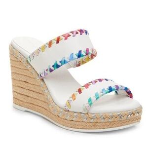 Karl Lagerfeld Charcel Double Strap Espadrille Wedge Sandal White Size 8